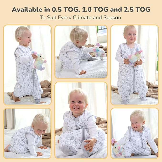 Mama Cheetah Toddler Sleep Sack with Feet 4T-5T, 1.0 TOG Organic Cotton Baby Wearable Blankets with Legs, Baby Sleeping Bag for Walkers, Early Walker X-Large
