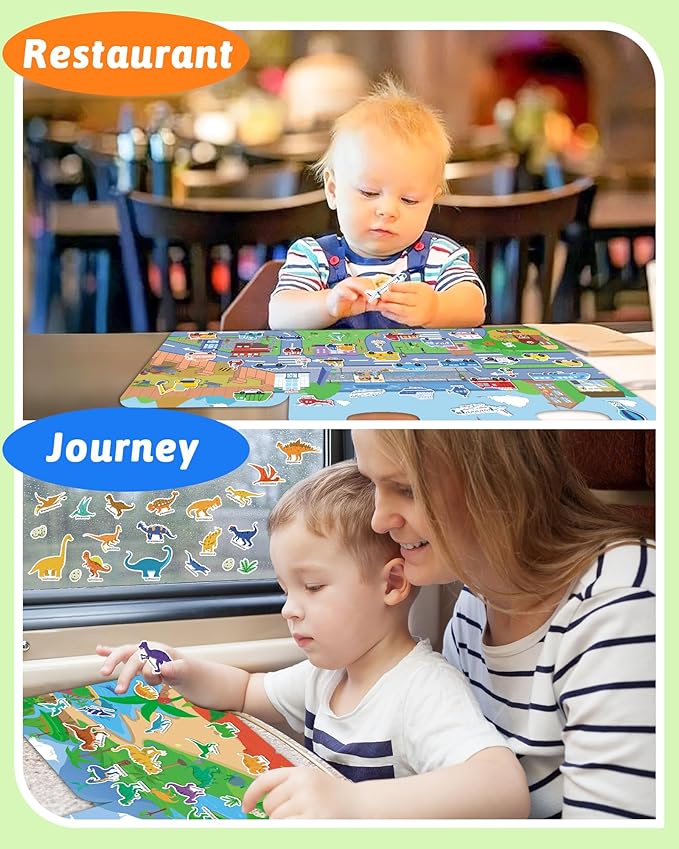 Benresive Reusable Sticker Books for Toddlers, 3 Sets Travel Stickers for Kids, Toddler Sticker Book, Crafts Activities for Toddlers, 3 and Up Birthday Gifts Travel Toys