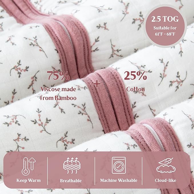 Unisex Rayon made from Bamboo Sleep Sack 2.5 TOG, Winter Warm Thick Quilted Wearable Blanket for Babies and Toddlers