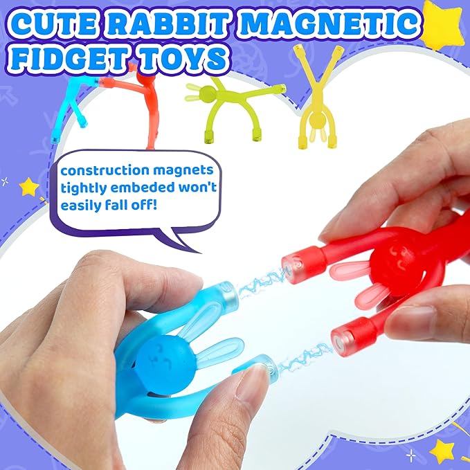 10Pcs Magnetic Bunny Men Travel Toys for Toddlers Kid Girls ADHD Quiet Airplane Travel Activities Essential Toy Magnets Rabbit Fidget Toys Adults Autism Cool Gadget for Office Desk Classroom Prizes