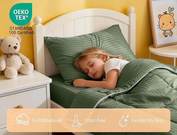 ZPECC Toddler Bedding Set - 4 Piece Hypoallergenic Baby Crib Bedding Set for Boys and Girls, Includes Toddler Comforter, Flat Sheet, Fitted Sheet and Pillowcase, Olive Green