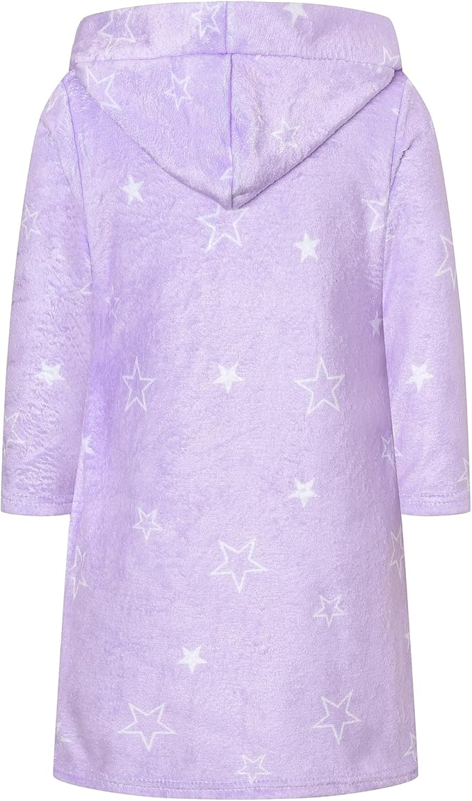 Umeyda Girls Fleece Hooded Robes, Warm Printed Bath Robe for Kids Soft Fuzzy Bathrobe for Gifts