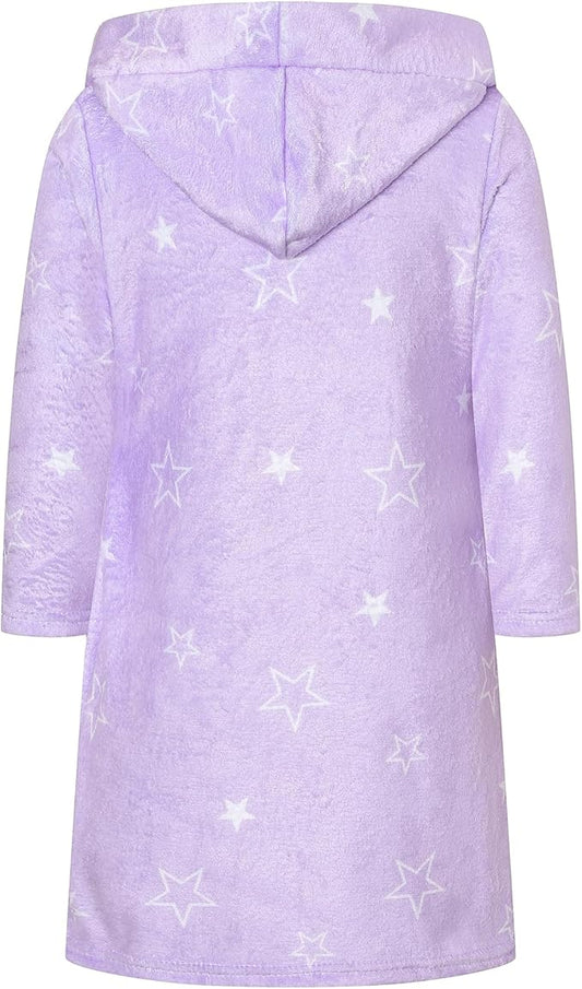 Umeyda Girls Fleece Hooded Robes, Warm Printed Bath Robe for Kids Soft Fuzzy Bathrobe for Gifts
