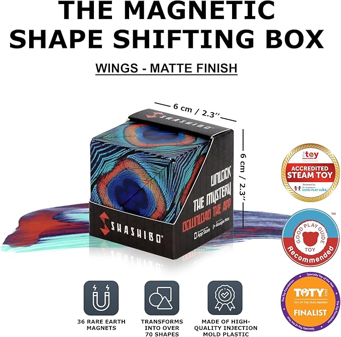 Shashibo Shape Shifting Box - Award-Winning STEM Fidget Toy with Strong Magnets - Fidget Cube Transforms Into 100+ Shapes, Christmas Stocking Stuffers Gift for Kids, Teens, and Adults (Wings)