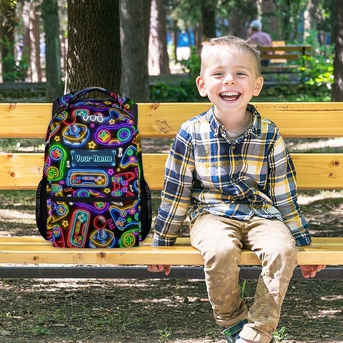 Custom Backpack - Cool Gamer Travel Backpack for Kids - 17 Inch Bookbag for Elementary Primary School - Back to School Supplies