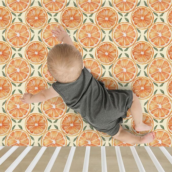 Orange Sweet Baby Crib Sheets for Boy Girl 52x28Inch Watercolor Oranges Soft Stretchy Fitted Crib Mattress Cover Summer Citrus Fruit Nursery Baby Sheet for Standard Crib and Toddler Bed Mattress