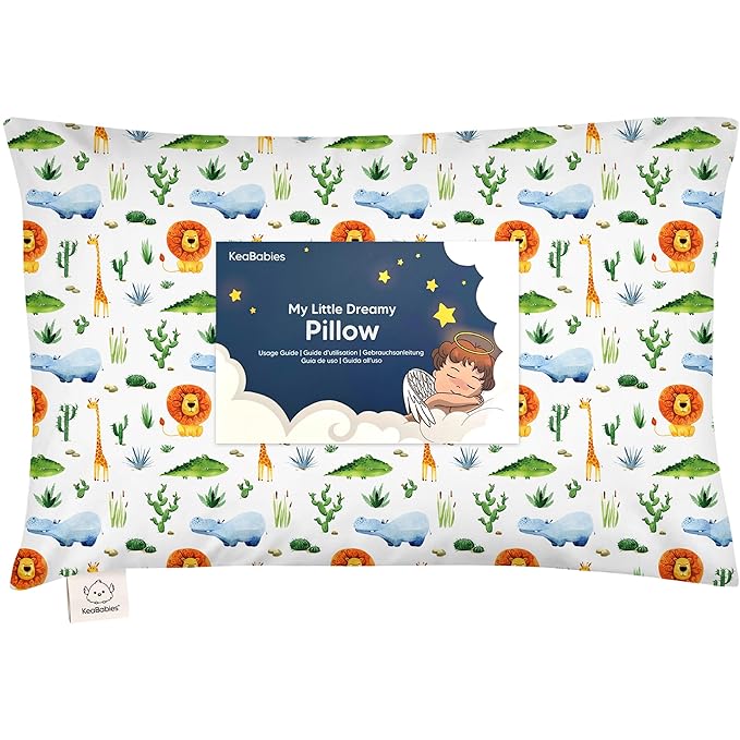 Toddler Pillow with Pillowcase - 13x18 My Little Dreamy Kids Travel Bed Pillows for Sleeping, Organic Cotton Small Pillowcase, Soft & Breathable, Machine Washable, Toddlers 2-5 years old (Zoo)