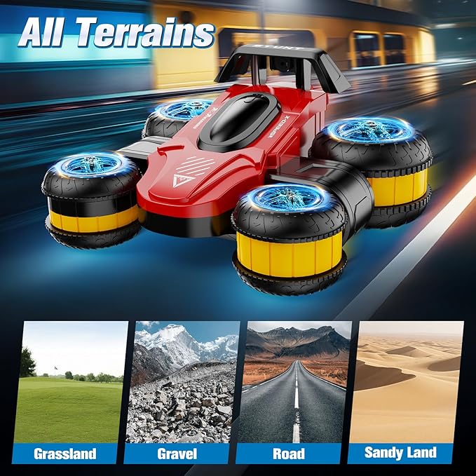 High Speed Drift Remote Control Stunt Deformation Car, Birthday Gifts, for Boys and Girls 4-16 Years Old (Red and Yellow)