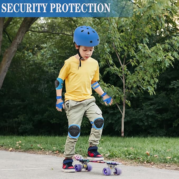 Kids/Youth Knee Pads and Elbow Pads Set for Kids 3-14 Years Boys Girls Protective Gear Set Adjustable Knee Pads, Elbow Pads, Wrist Guards Skateboard Skating Skiing Cycling Biking Running Scooter