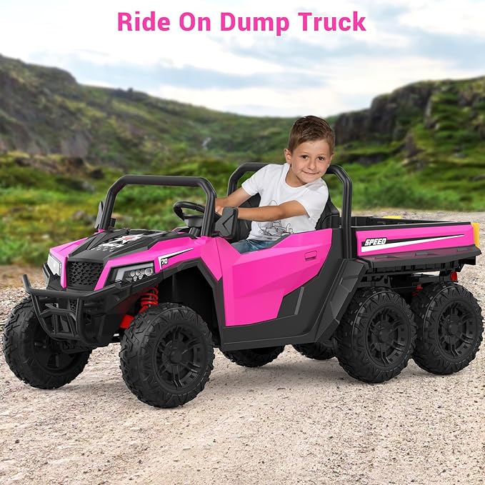 24V 2 Seater Ride on Dump Truck with Remote Control for Big Kids, 4WD 6 Wheels Ride on Car w/Music Player & LED Lights, Ride Toy Gift for Kid