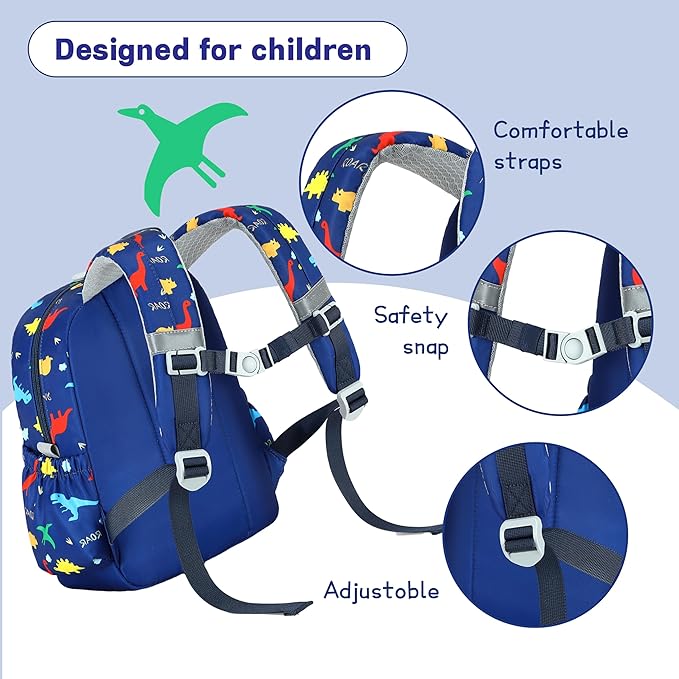 CAMTOP Toddler Backpack for Boys Girls 2-4, Kids Backpacks for Kindergarten Preschool, 12" H Small Bookbag for Daycare Travel (Dinosaur Blue, 12''- Not fit A4 folder)
