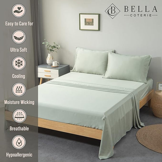 Bella Coterie Luxury Bamboo Viscose California King Size Flat Sheet | 100% Organically Grown | Ultra Soft | Cooling for Hot Sleepers [Sea Glass]