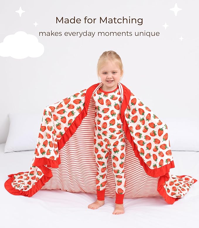 Premium Baby Blankets, Soft Viscose from Bamboo Blanket for Girls, Nursery Crib Bedding Quilt for Newborn and Toddler, Ruffle Blanket Cooling for Hot Sleepers, 50''x50'' Strawberry