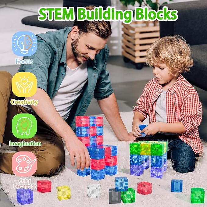 Magnetic Building Blocks - Transparent Magnetic Cubes, STEM Magnet Toddler Boys Toys for Kids Age 3-5, Travel Sensory Autism Preschool Montessori Toys for 3+ Year Old, Birthday Girls Gifts