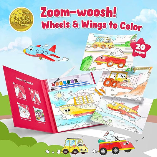 JoyCat Paint with Water Coloring Books for Toddlers, Watercolor Painting Sets for Kids Ages 3-5 4-8, Arts and Crafts Drawing Activities Toy Birthday Gift for Boys Girls (Transportation)