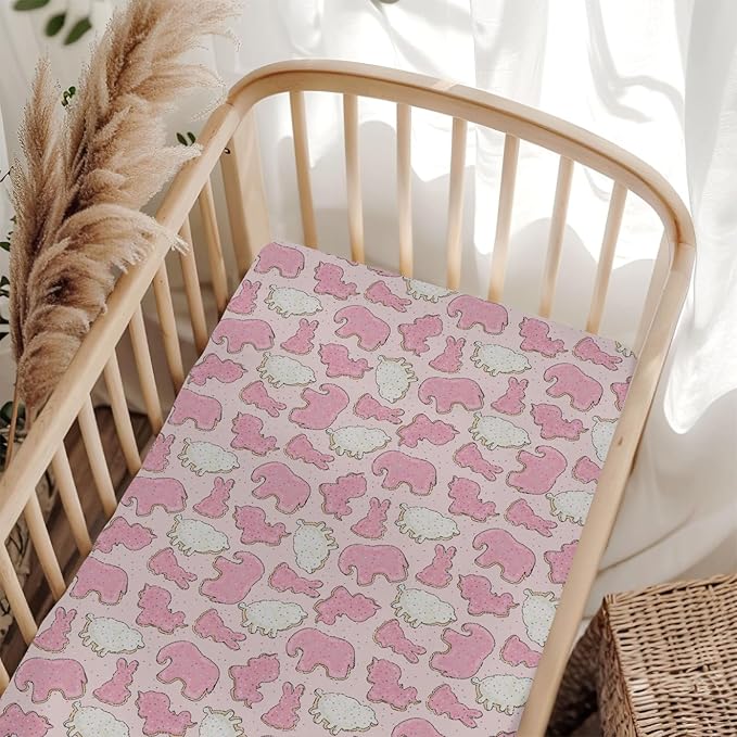 Pink Animal Cookie Baby Crib Sheets for Boy Girl 52"x28" Cute Frosted Animal Cookie Soft Snug Fitted Crib Mattress Cover Circus Animal Biscuits Baby Sheet for Standard Crib & Toddler Bed Mattress