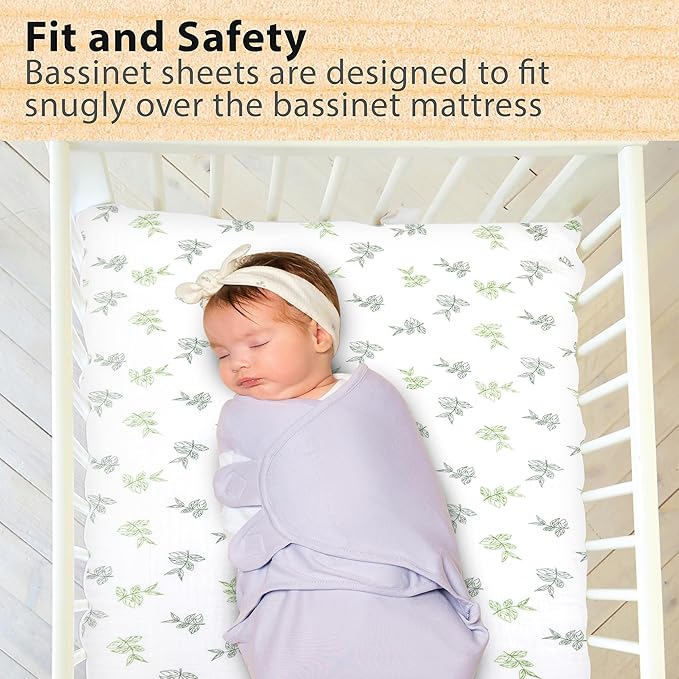 3 Pack Organic Muslin Bedside Bassinet Sheets Compatible with Mika Micky, Baby Delight, Dream On Me, AMKE and Other Bassinet Pads Size Between 17-21 in Width, 29-33 in Length, and 1.5-4 in Thick