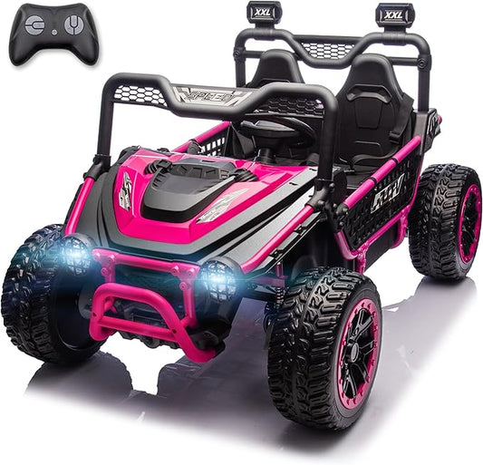 XXL 24V 7Ah 2 Seater Ride On Toy for Big Kids Ride On Car with Remote Control 4WD Kids UTV with 22" Seat, LED Lights, Bluetooth Music Player, EVA Rubber Tires, Spring Suspension, Pink