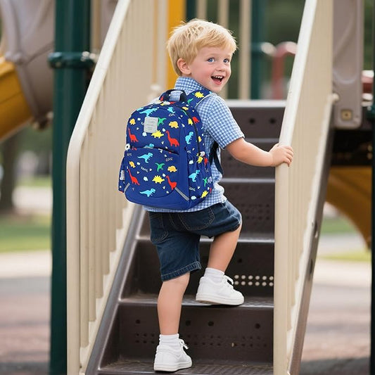 CAMTOP Toddler Backpack for Boys Girls 2-4, Kids Backpacks for Kindergarten Preschool, 12" H Small Bookbag for Daycare Travel (Dinosaur Blue, 12''- Not fit A4 folder)