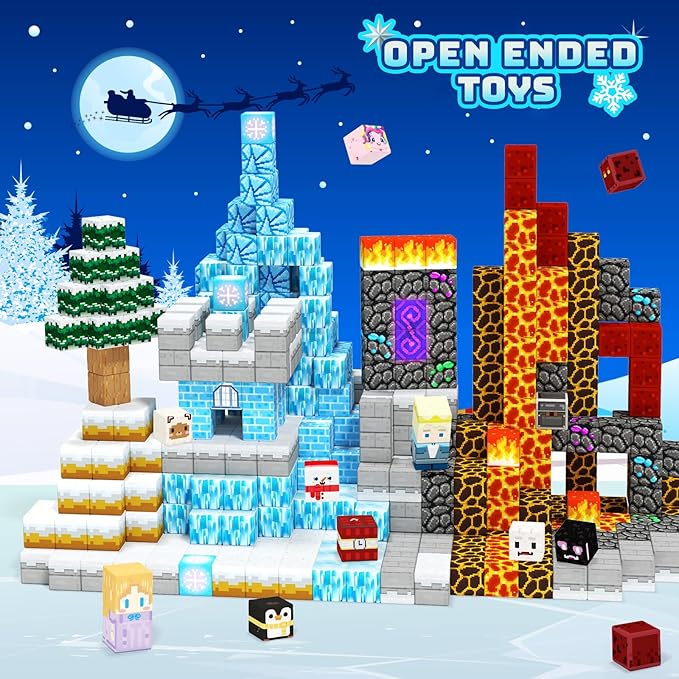 Winter Christmas Magnetic Blocks for Kids Ages 3-10 - Magnetic Building Tiles - STEM Educational Sensory Toys for Kids Ages 3-5 4-8, Holiday Birthday Gift for Girls & Boys