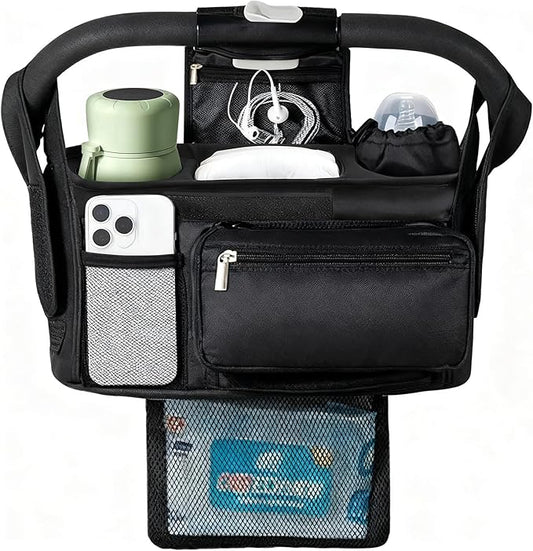 eutopic Universal Stroller Organizer with Insulated Cup Holder Detachable Phone Bag & Shoulder Strap, Bag Caddy Fits for Stroller like Uppababy, Baby Jogger, Britax, BOB, Umbrella & Pet Stroller