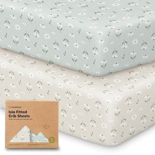 KeaBabies 2-Pack Baby Crib Sheets for Boys, Girls - 52x28 Viscose Derived from Bamboo Toddler Bed Sheets Neutral, Fitted Crib Mattress Cover for Standard Baby Bedding, Soft & Cozy (Daisies)