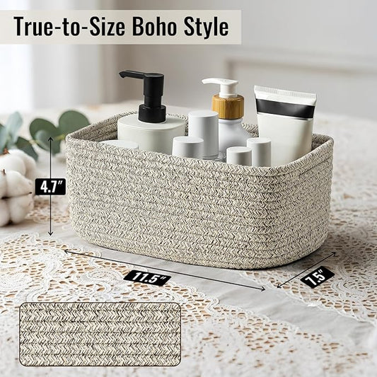 8 Pack Small Storage Baskets for Organizing, Woven Rope Bins for Bathroom, Closet, Shelf Organizer, Cute Cube Decorative Box for Towels, Baby Nursery, Toys, Gift Empty Baskets - 11.5"x7.5"x4.7"-Brown