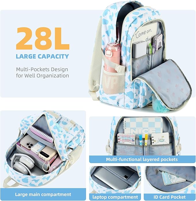Hidds Backpack for Girls 3 PCS College School Backpacks Kids Bookbag Set with Lunch Box School Bag Daypack Teens Women