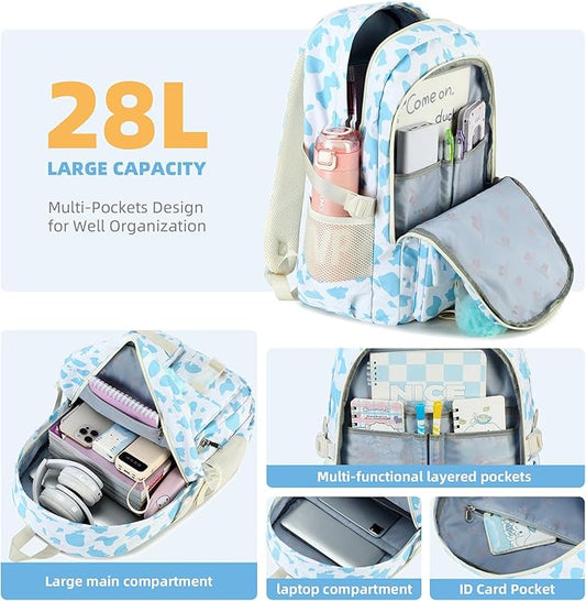 Hidds Backpack for Girls 3 PCS College School Backpacks Kids Bookbag Set with Lunch Box School Bag Daypack Teens Women