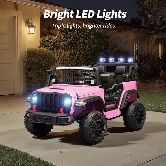 2 Seater Ride on Car Toy, 12V Electric Car for Kids 4-8 with Remote Control, Capacity 110 lb, LED Light - Light Pink