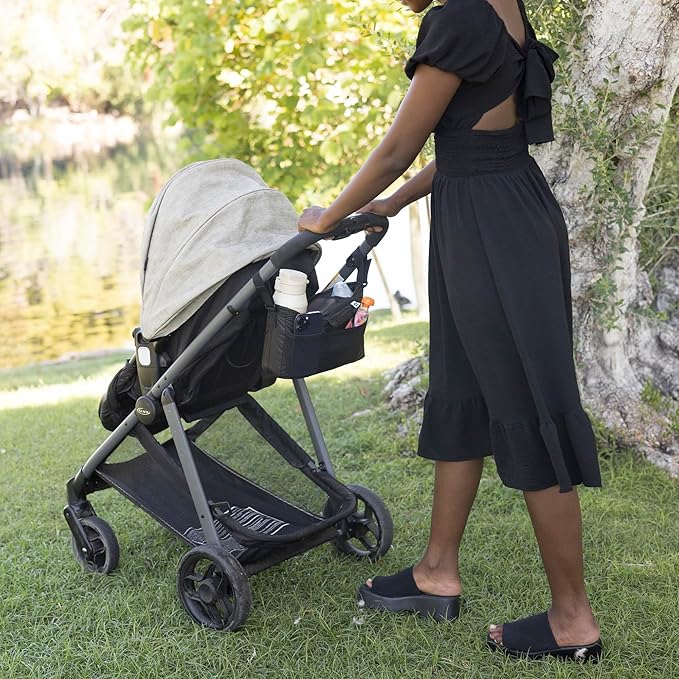 Tiny Twinkle Universal Stroller Organizer with Adjustable Strap - Waterproof Stroller Caddy Fits Baby Jogger, Nuna, Graco, Donna and Bugaboo Strollers（Black）