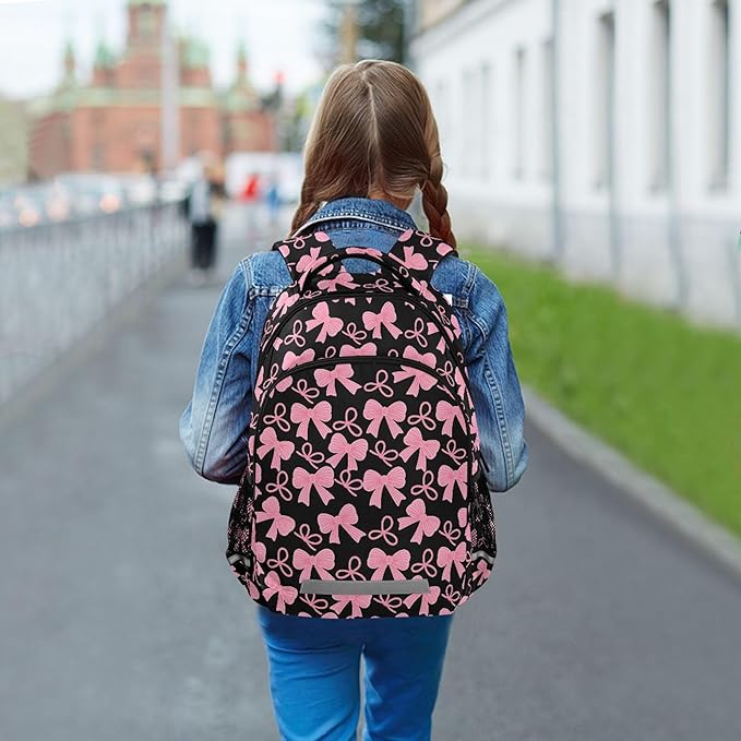 MNSRUU Laptop Backpack with Chest Strap, Pink Bow School Backpack, Travel Hiking Bag for Boys Girls Teen College Adult, Rucksack Knapsack