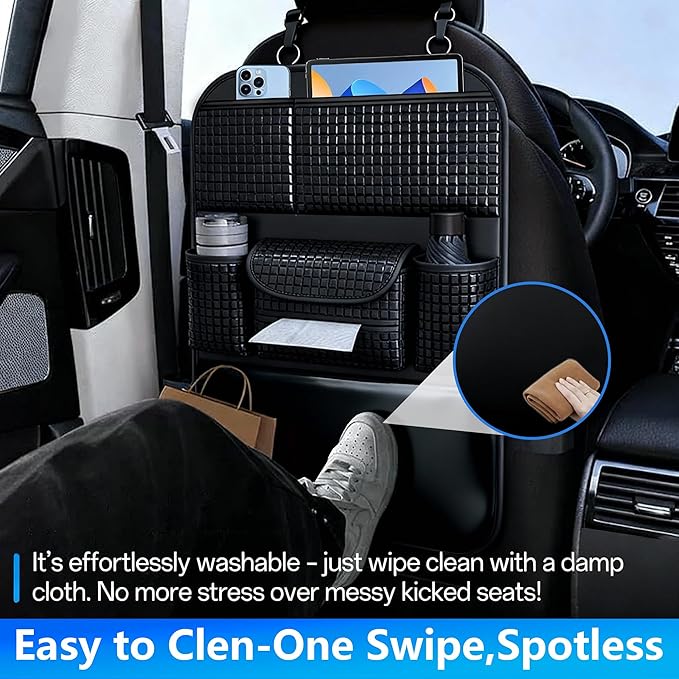 QIANKUNBAG Back Seat Cover For Kids + 5 Pocket Storage Organizer, 1 Pack X-Large Waterproof Kick Mats Backseat Protector, Car Seat Back Protectors For Vehicles To Protect From Dirt, Mud & Scratches