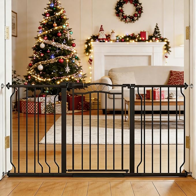 53.1-62.5 Inch Extra Wide Baby Gate, Pressure Mounted Dog Gate Indoor, Walk Thru Pet Gate for Cat Dog Child,Pet Gates for The House Doorway Black