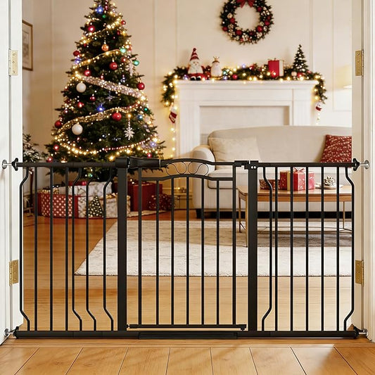 53.1-62.5 Inch Extra Wide Baby Gate, Pressure Mounted Dog Gate Indoor, Walk Thru Pet Gate for Cat Dog Child,Pet Gates for The House Doorway Black