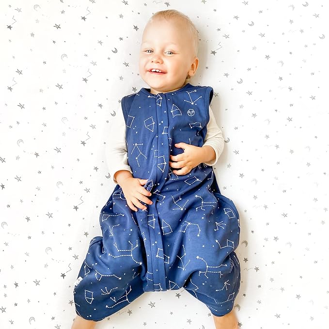 Woolino 4 Season Baby Footed Sleep Bag Sack, Australian Merino Wool and Organic Cotton, Toddler Sleeping Bag, 18-36mo, Night Sky