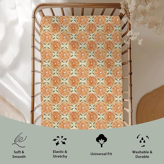 Orange Sweet Baby Crib Sheets for Boy Girl 52x28Inch Watercolor Oranges Soft Stretchy Fitted Crib Mattress Cover Summer Citrus Fruit Nursery Baby Sheet for Standard Crib and Toddler Bed Mattress