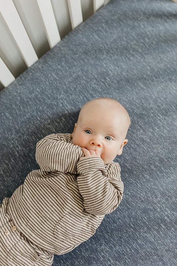 Copper Pearl Premium Knit Baby Crib Sheets for Boys and Girls Breathable and Soft, Fitted Crib Sheets for Standard Baby Mattresses, Denim