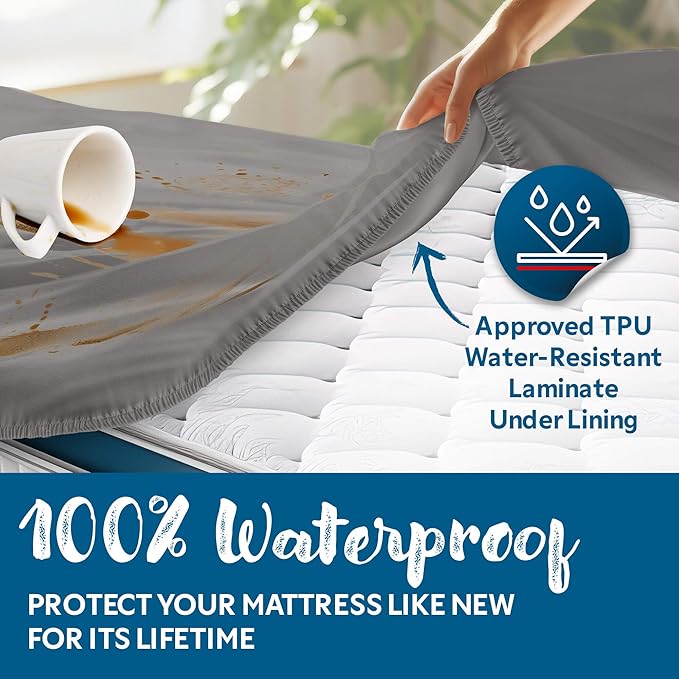 Guardmax Premium Waterproof Mattress Protector - Full XL Size Waterproof Fitted Sheet Protects Against Liquid Spills, Stains, Dirt, and Dust Mites - Soft, Hypoallergenic, and Noiseless Bed Sheet