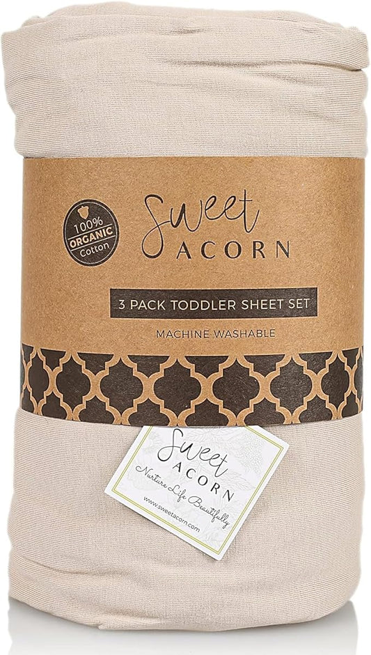 3 Piece Toddler Bedding Sets - Organic Cotton Jersey Knit - Fits Convertible Cribs and Mattresses - 9" x 28" x 52" - Fog Grey