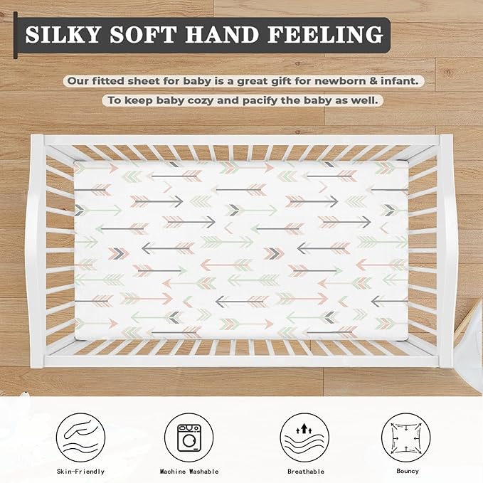 Arrows in Tender Colors Fitted Crib Sheet Pink White Arrow Baby Crib Sheet Fit Standard Crib and Toddler Mattress,Crib Mattress Sheets for Boys Girls 28"x52"