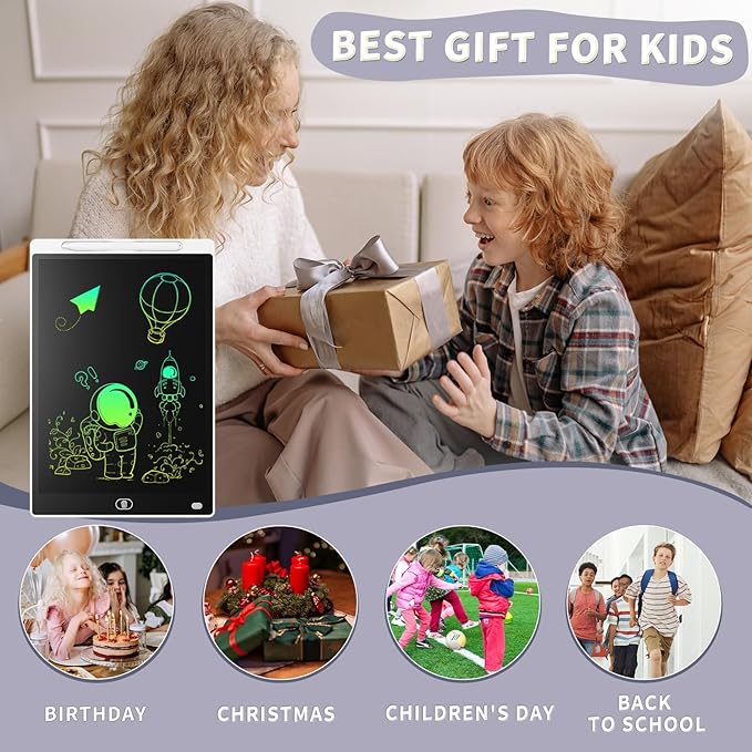[2 Pack] Genialba LCD Writing Tablet 12-Inch Colorful Doodle Board, Toddler Learning Educational Toys Gifts for 3-8 Years Old Girls and Boys, Electronic Drawing Pad for Kids (Black&White)