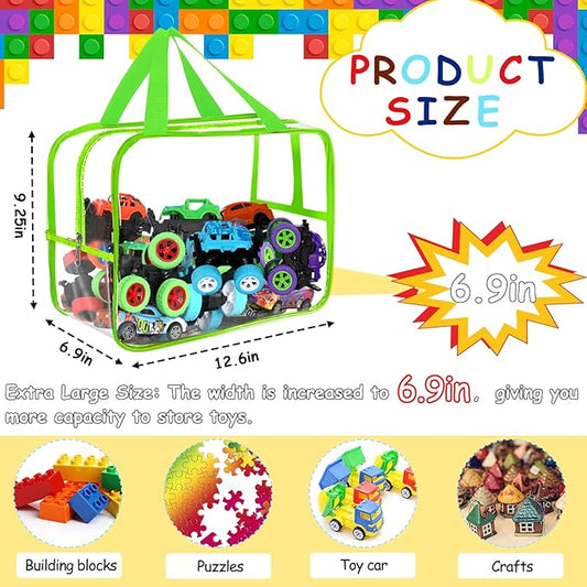 6 Colors Widen X-Large Storage Bags 12.6×9.25×6.9In with Labels, Reusable Clear PVC Board Game Storage, Travel Waterproof Organizer Bags with Zipper for Building Blocks, Puzzle, Stuffed Animals