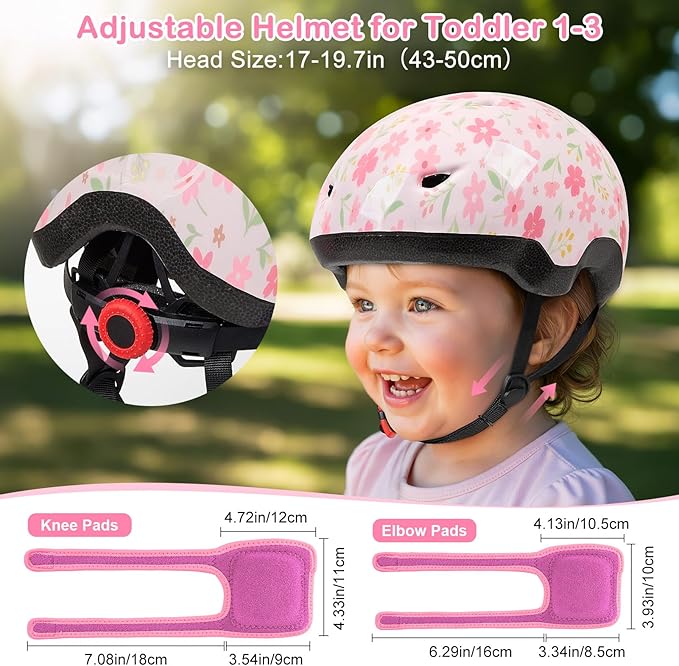 Toddler Helmet, Baby Infant Bike Helmet with Toddler Knee Pads and Elbow Pads Set for Kids 1-3 Years, Adjustable Baby Bike Helmets for Scooter Bicycle