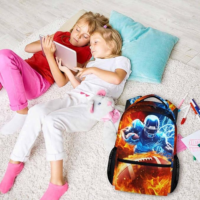 CustomWish Boys Backpack, Football Backpacks for Kids Teens, 17 Inch Lightweight Sport School Bookbag for Elementary Middle Primary High Senior, Boys Back to School Supplies