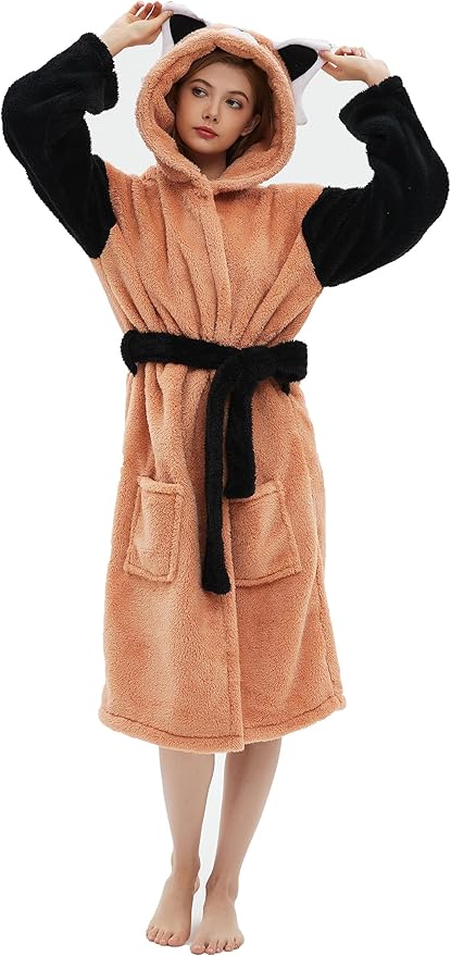 CuteOn Bathrobe for Women Soft Fleece Hooded Plush Loungewear
