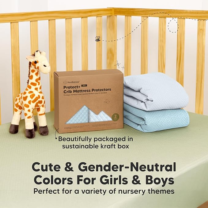 2-Pack Waterproof Crib Mattress Protector Cover Fitted - Quiet Baby Crib Mattress Pad Sheets, 52" x 28" Soft Quilted Cotton Baby Sheet, Machine Washable, Easy Fit, Durable (Glacier/Quin)