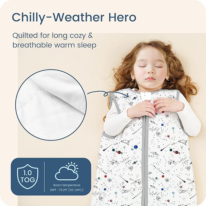 1.0 TOG Sleep Sack 6-12-15 Months, Baby Sleep Sack with Sleeveless, Cozy Premium Baby Wearable Blanket with 2-way Safe Zipper All Season Sleeping Bags, 1-pack