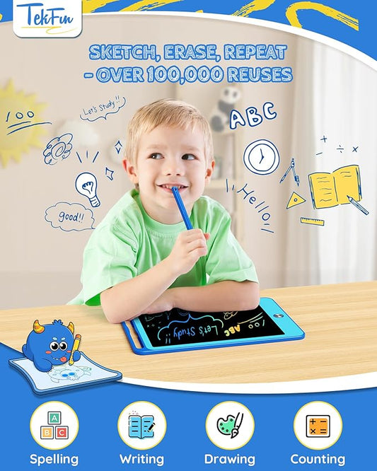 TEKFUN LCD Writing Tablet for Kids, Doodle Board Drawing Board Reusable Drawing Tablet with Lanyard, Educational Kids Toddler Toys Birthday Gift for Boys Girls 3-12 Years Old (6”W x 8.8“H Blue)