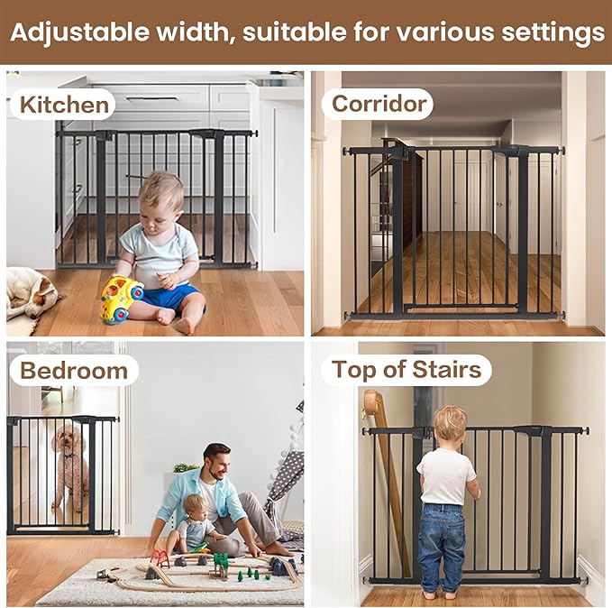 Mumeasy 29.6-46" Baby Gate for Stairs, Pressure Mounted Dog Gate for Doorways, Auto Close Pet Gate for Indoor Use, Extra Wide Child Gate with Walk Thru Door Black, Mom's Choice Awards Winner